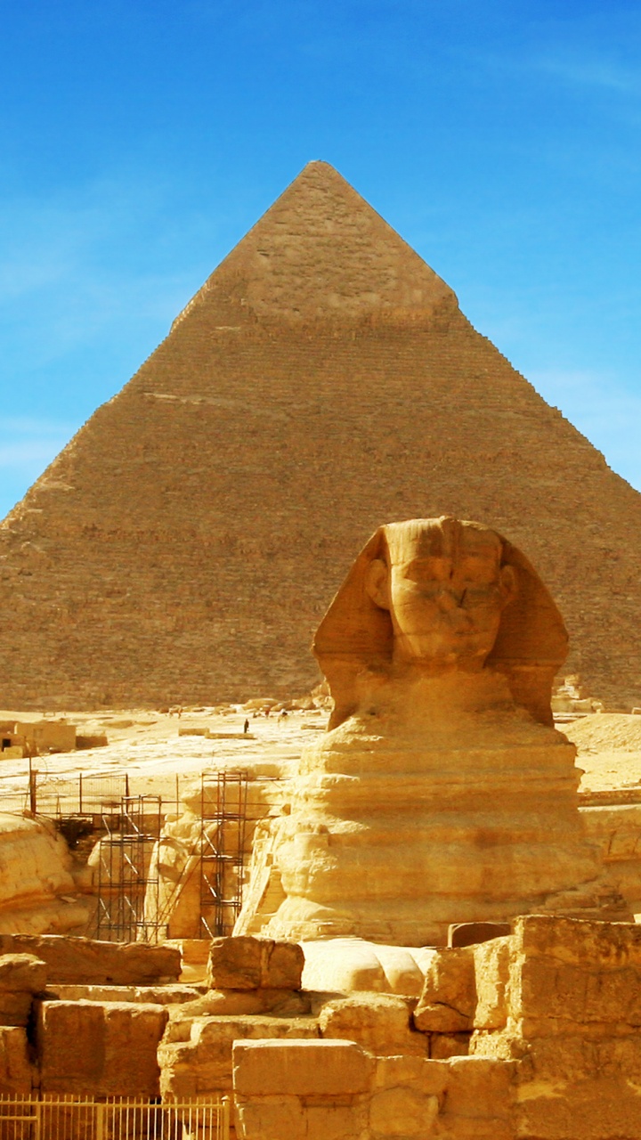 Обои Великий Сфинкс Гизы, пирамида, древняя история, историческое место, ориентир в разрешении 720x1280