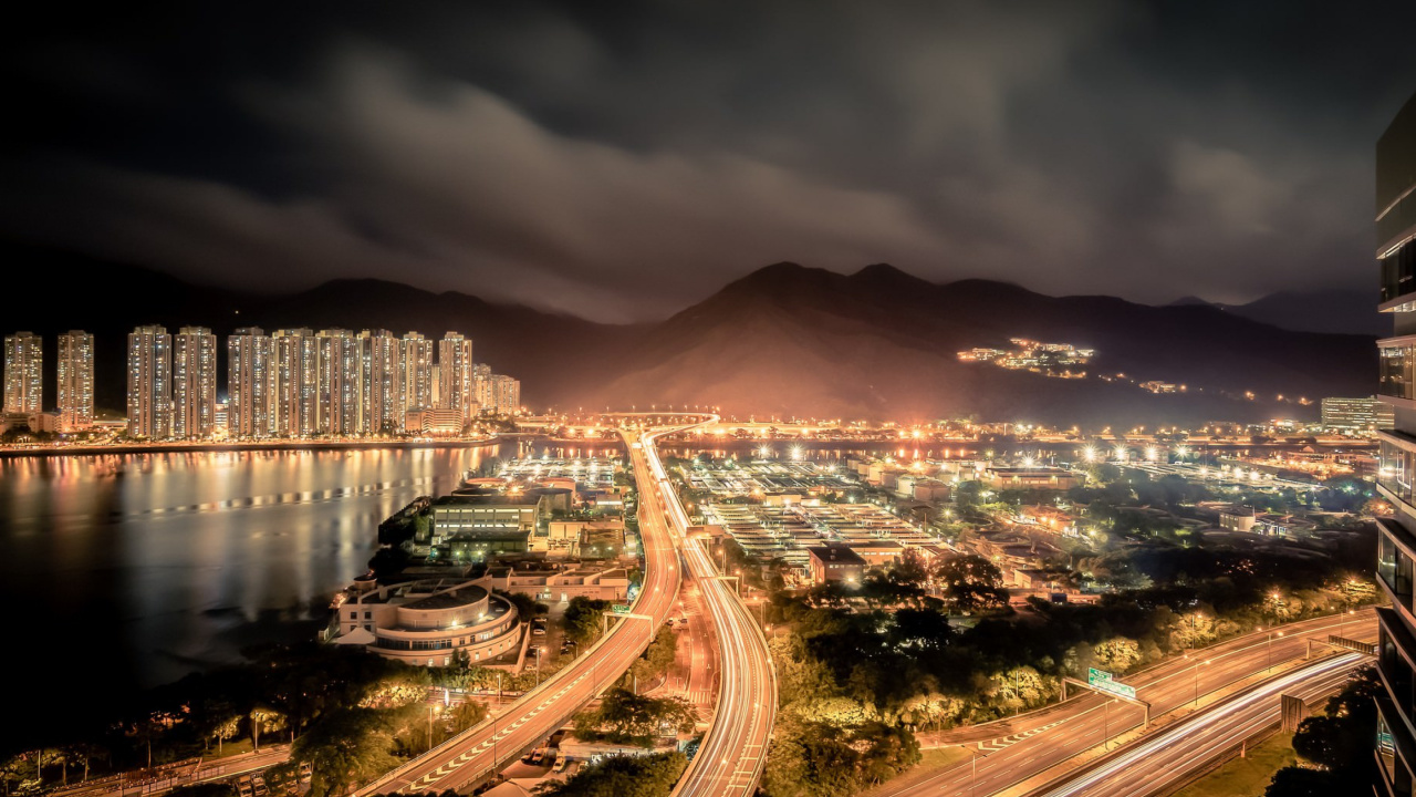 Обои городской пейзаж, ночь, облако, город, городской район в разрешении 1280x720