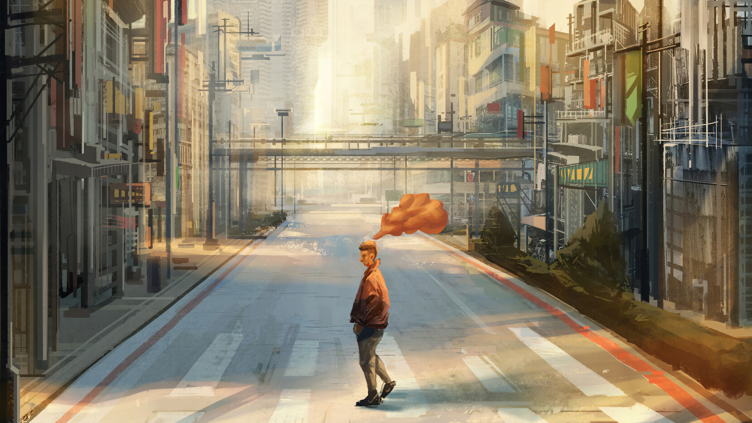 Обои городской район, арт, артист, произведение искусства, цифровое искусство в разрешении 2560x1440