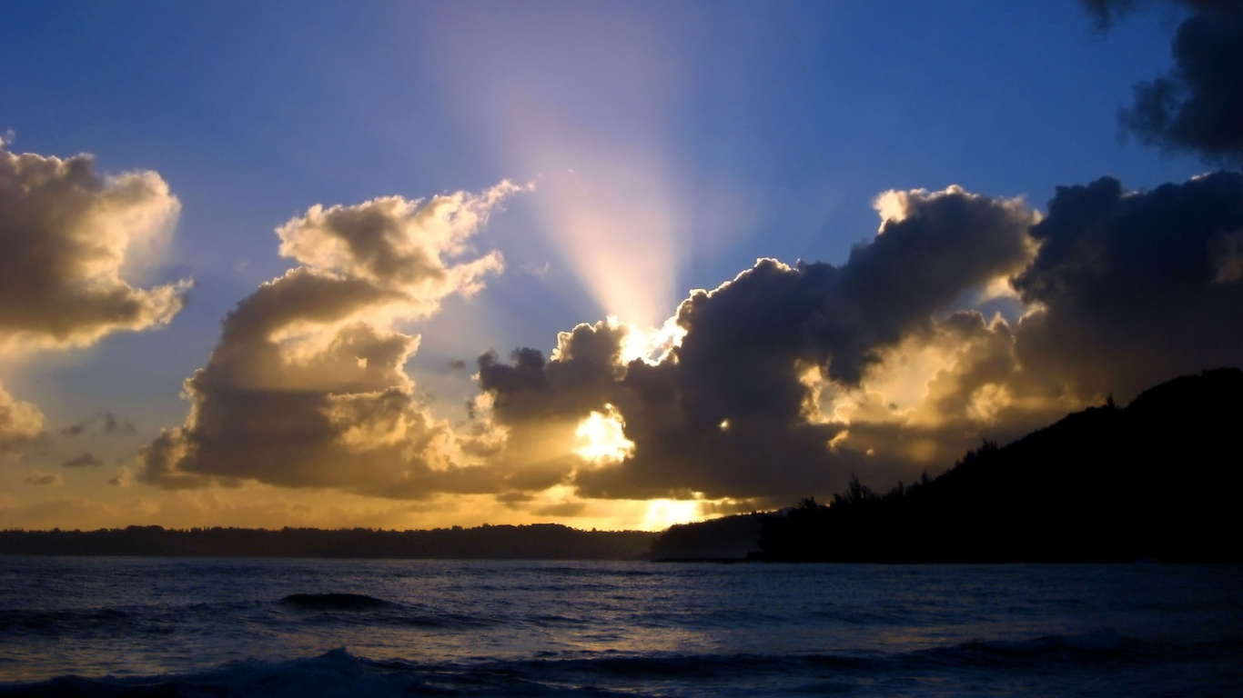 Обои облако, горизонт, море, океан, закат в разрешении 1366x768