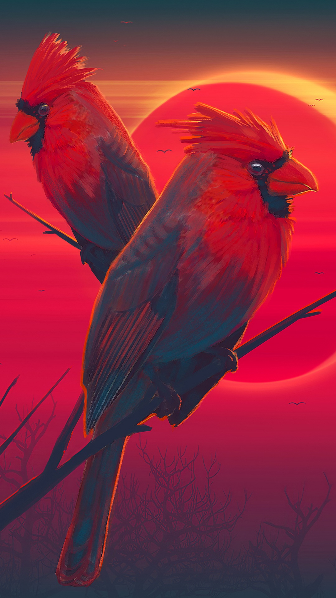Обои иллюстрация, арт, красный цвет, птица, клюв в разрешении 1080x1920