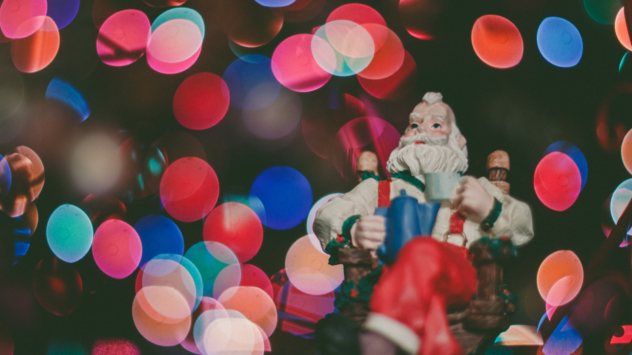 Обои Рождественский день, Санта-Клаус, красный цвет, свет, освещение в разрешении 1280x720