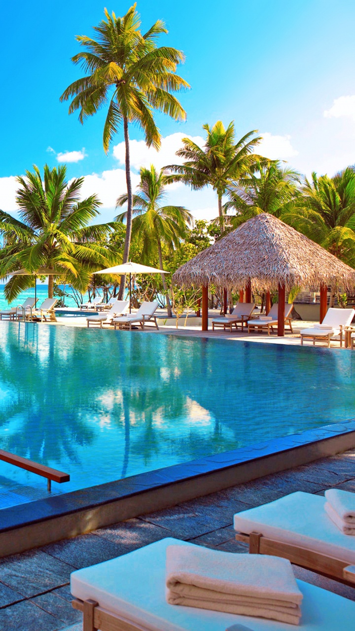 Обои прибежище, плавательный бассейн, отпуск, Карибский бассейн, курортный город в разрешении 720x1280