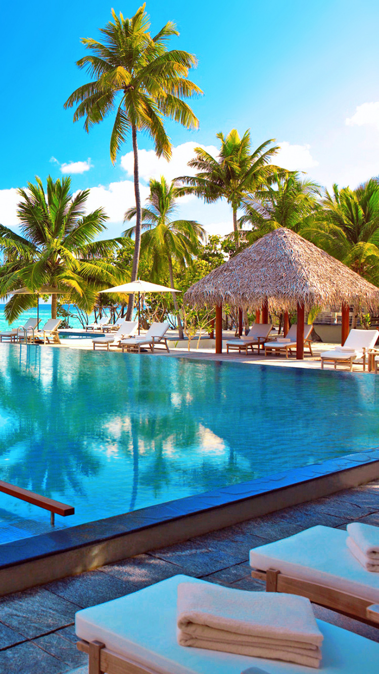 Обои прибежище, плавательный бассейн, отпуск, Карибский бассейн, курортный город в разрешении 750x1334