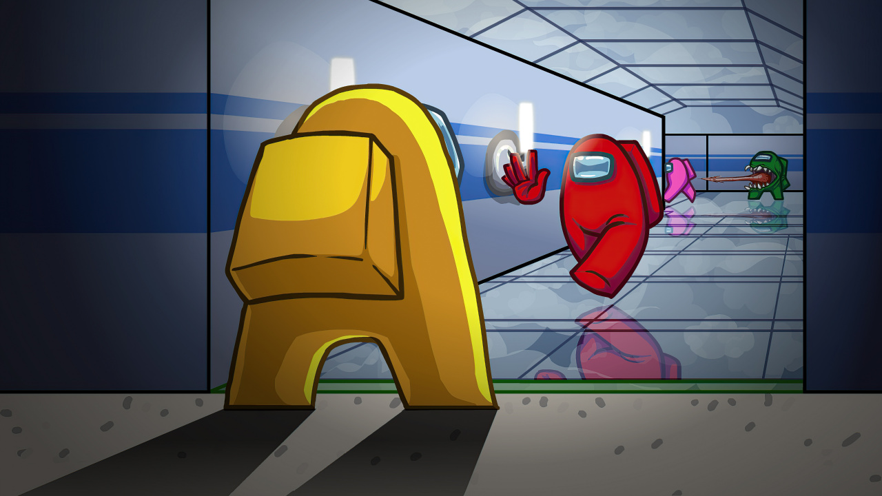 Обои Among Us, Innersloth LLC, многопользовательская видео игра, арт, графика в разрешении 1280x720