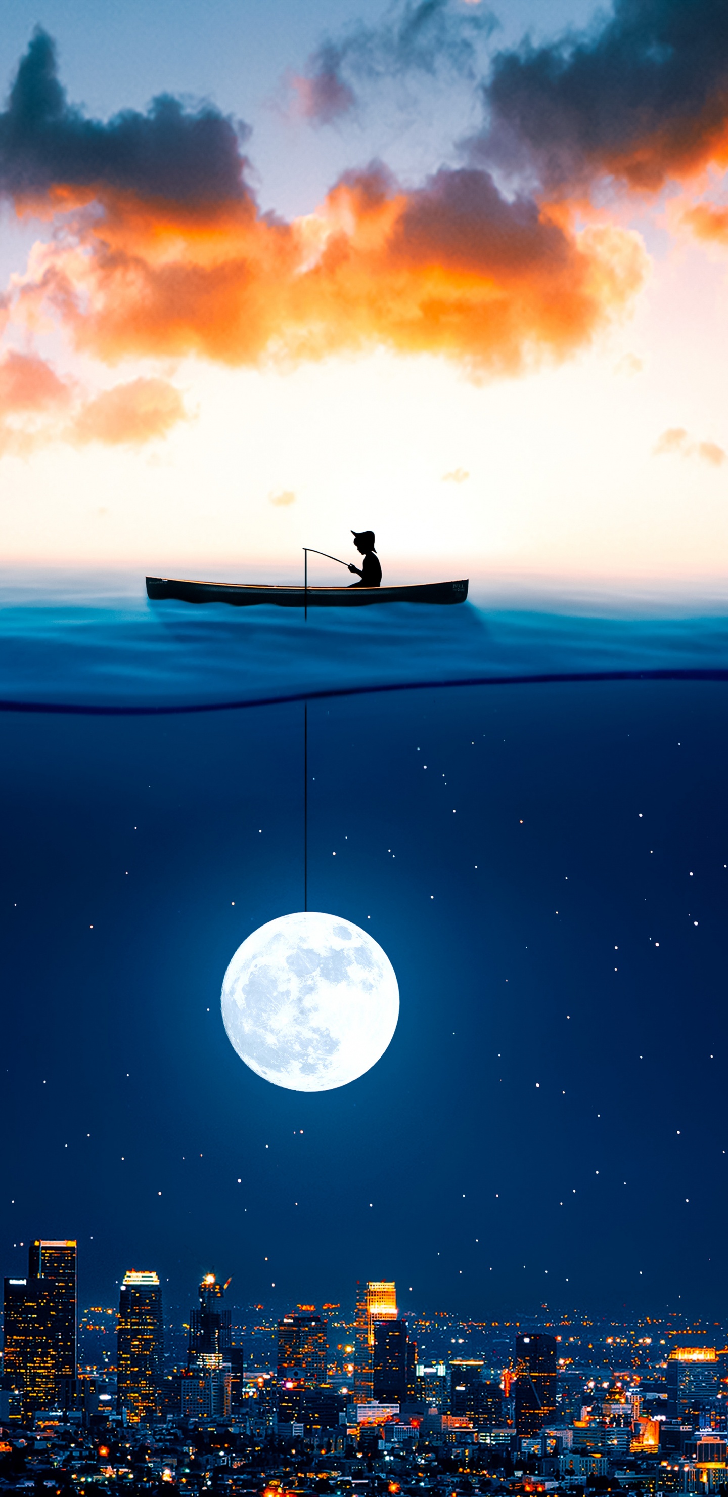 Обои Эффект глубины мечты о рыбалке, ios, облако, атмосфера, здание в разрешении 1440x2960