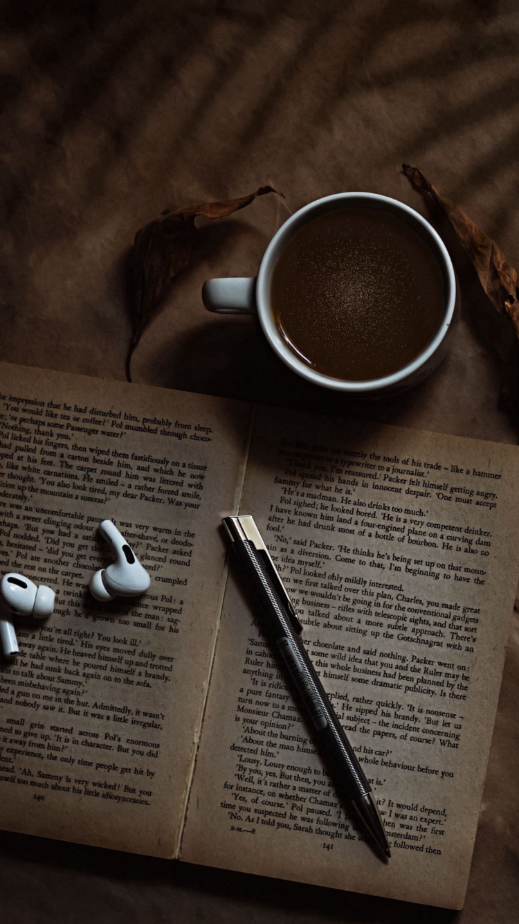 Обои книга, коричневый цвет, кофейная чашка, кофе, Java кофе в разрешении 750x1334