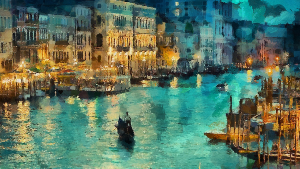 Обои живопись, арт, акварельная живопись, городской пейзаж, акварельные краски в разрешении 1280x720