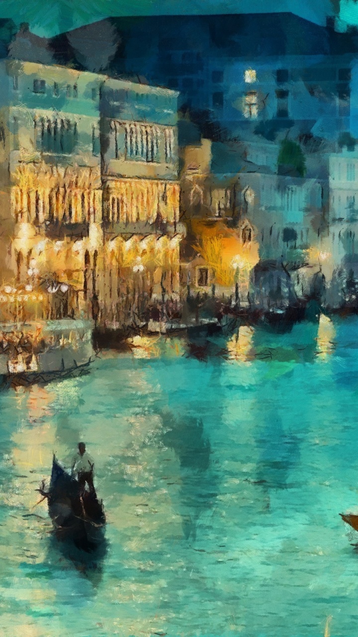 Обои живопись, арт, акварельная живопись, городской пейзаж, акварельные краски в разрешении 720x1280