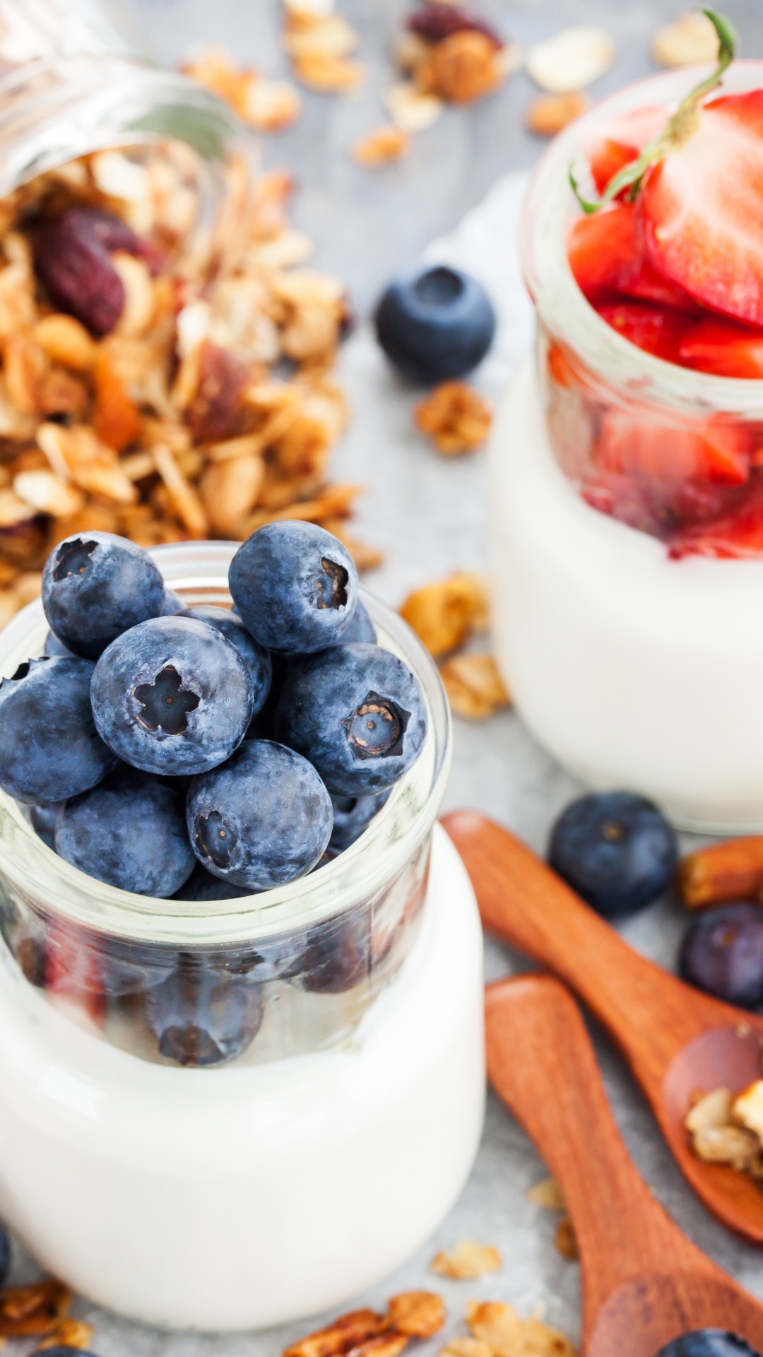 Обои завтрак, мюсли, Черника, ягоды, йогурт в разрешении 1080x1920