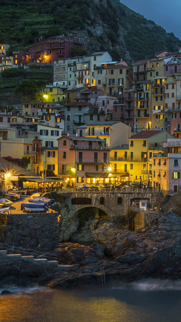 Обои ночь, городок, город, вечер, местность в разрешении 750x1334