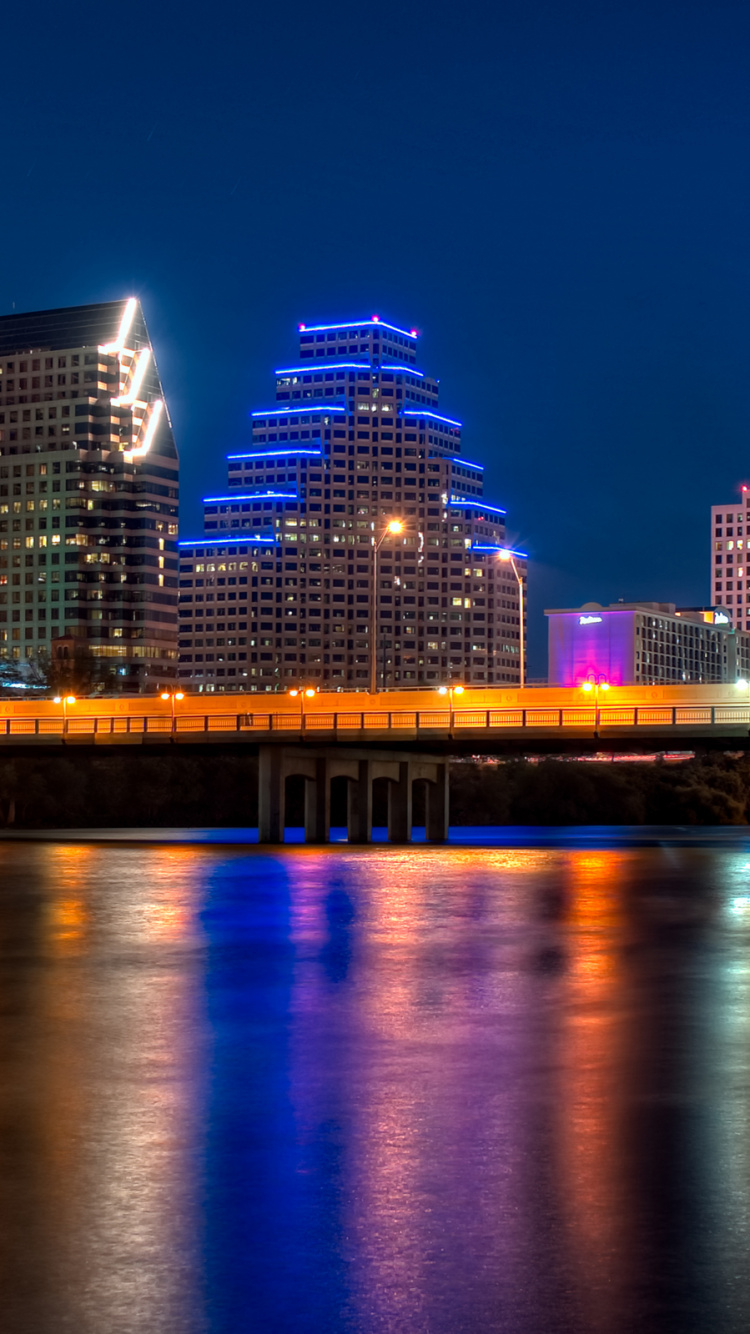 Обои городской пейзаж, город, ночь, линия горизонта, метрополия в разрешении 750x1334