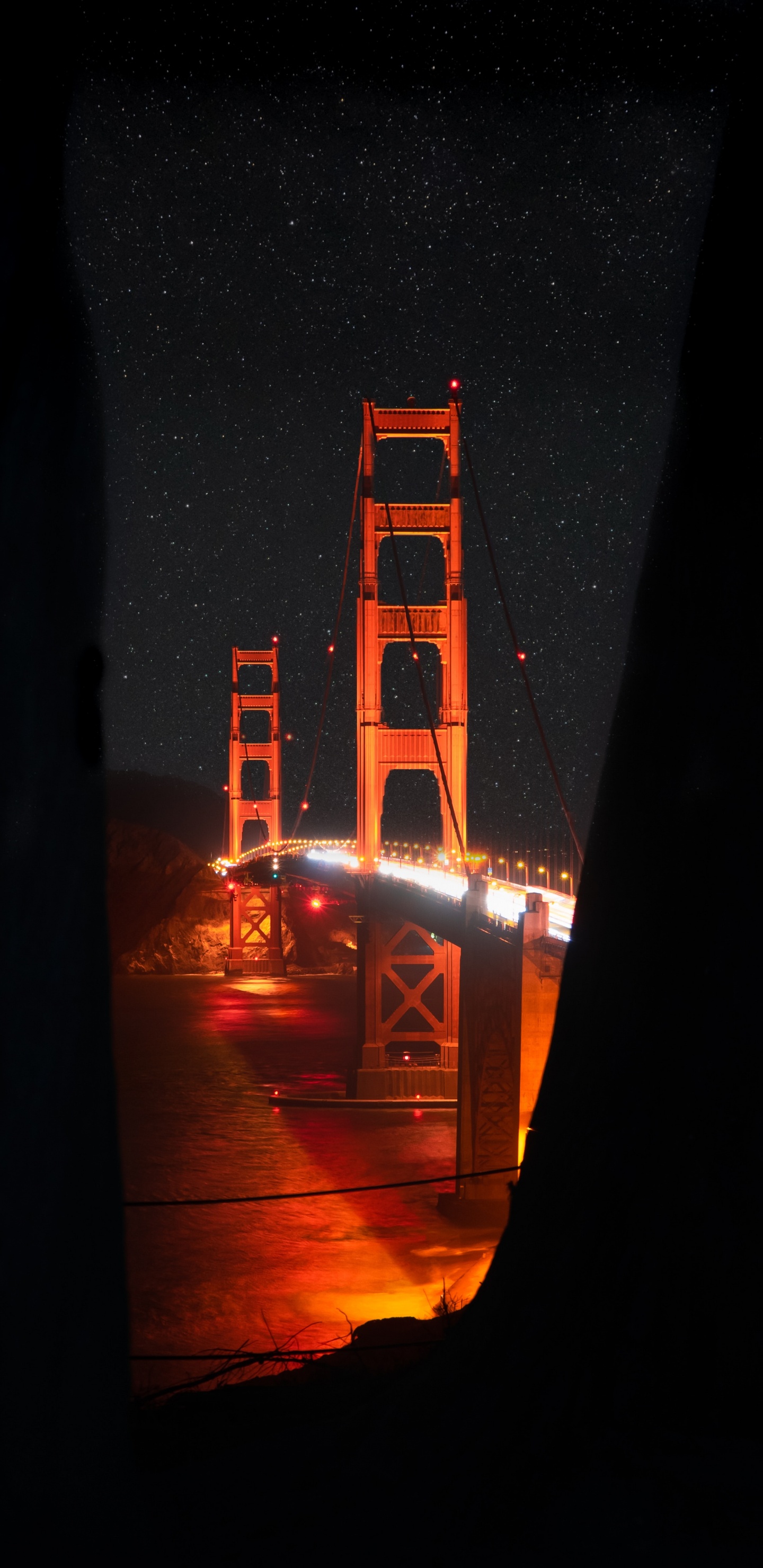 Обои комната, ночь, темнота, мост Golden Gate, мост в разрешении 1440x2960