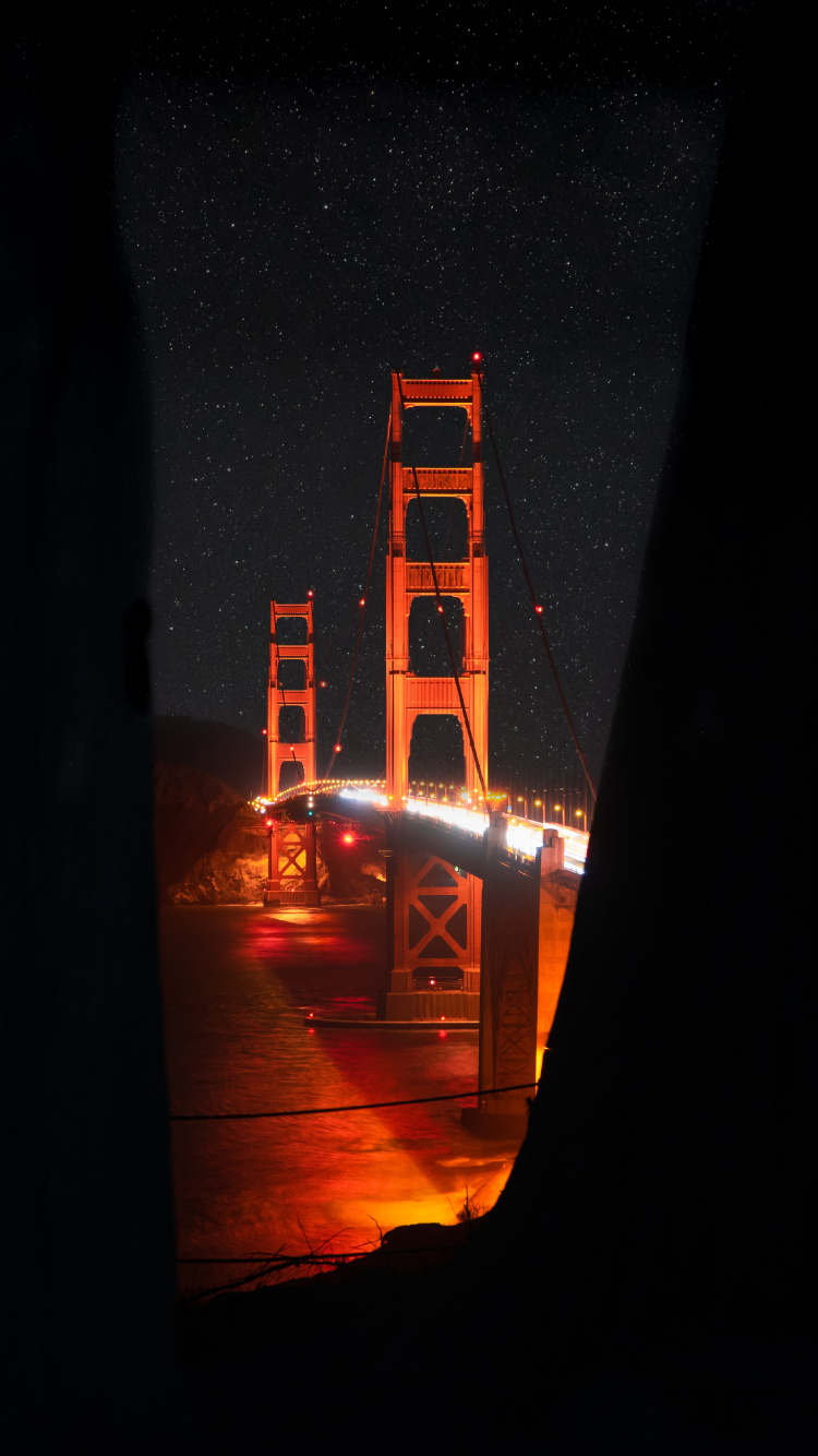 Обои комната, ночь, темнота, мост Golden Gate, мост в разрешении 750x1334