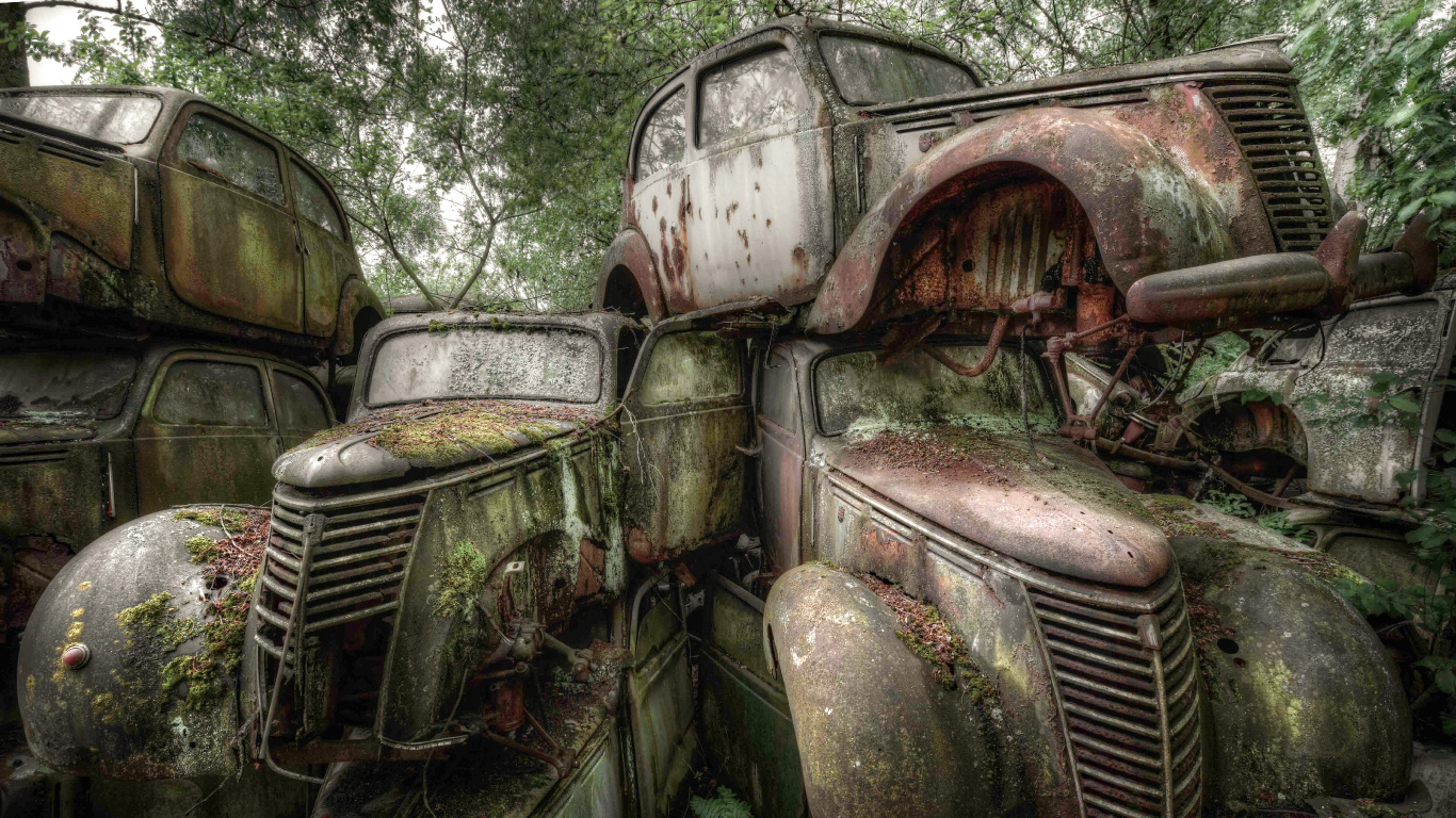 Обои ржавчина, авто, клочок, металл, дерево в разрешении 1366x768