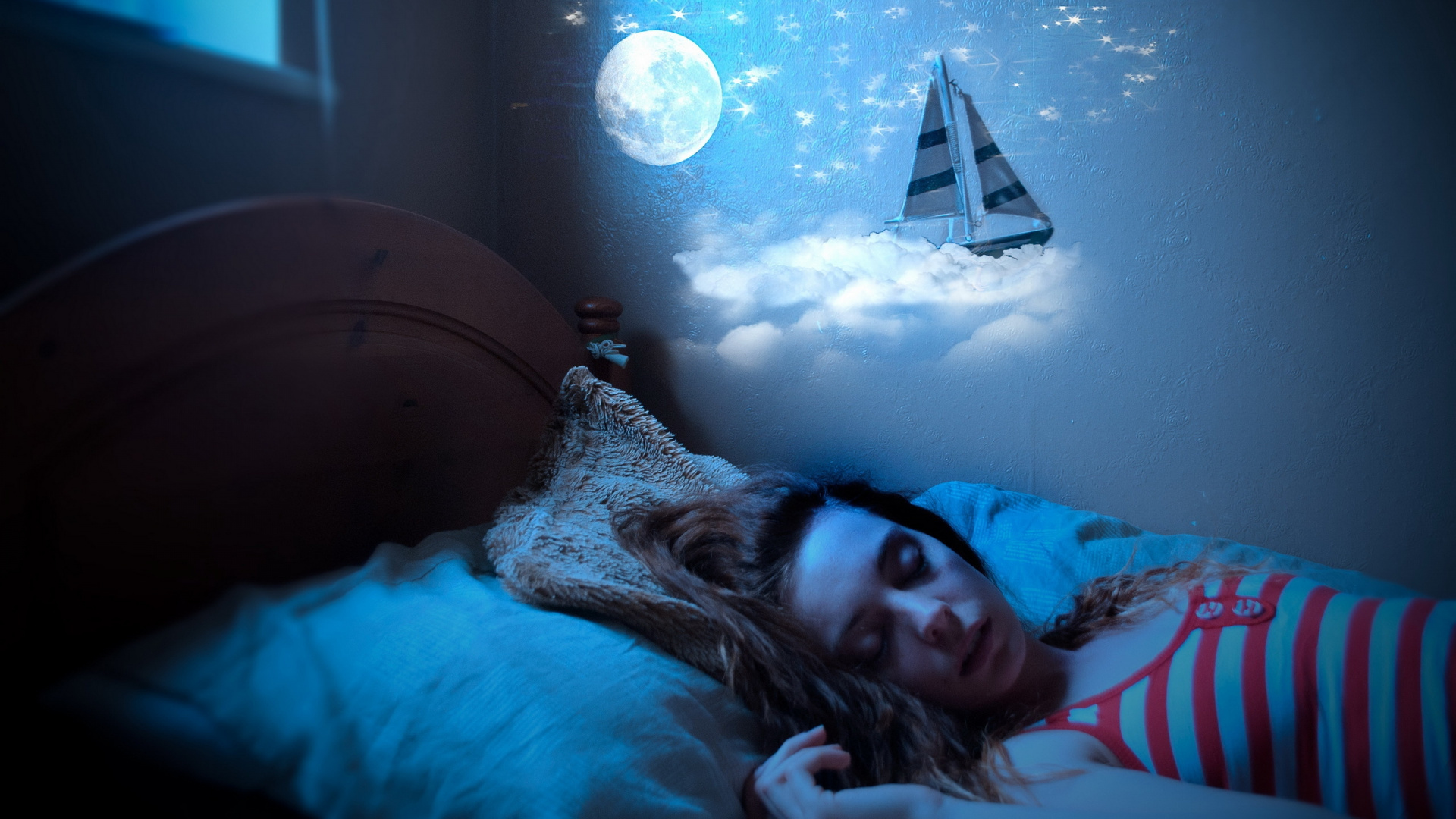 Обои мечта, осознанное сновидение, синий, мысль, тьма в разрешении 1920x1080