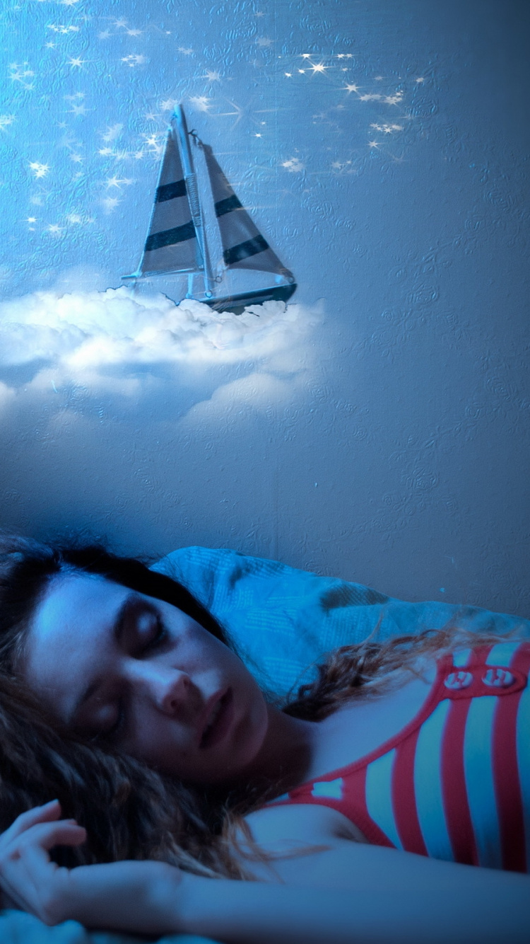 Обои мечта, осознанное сновидение, синий, мысль, тьма в разрешении 750x1334