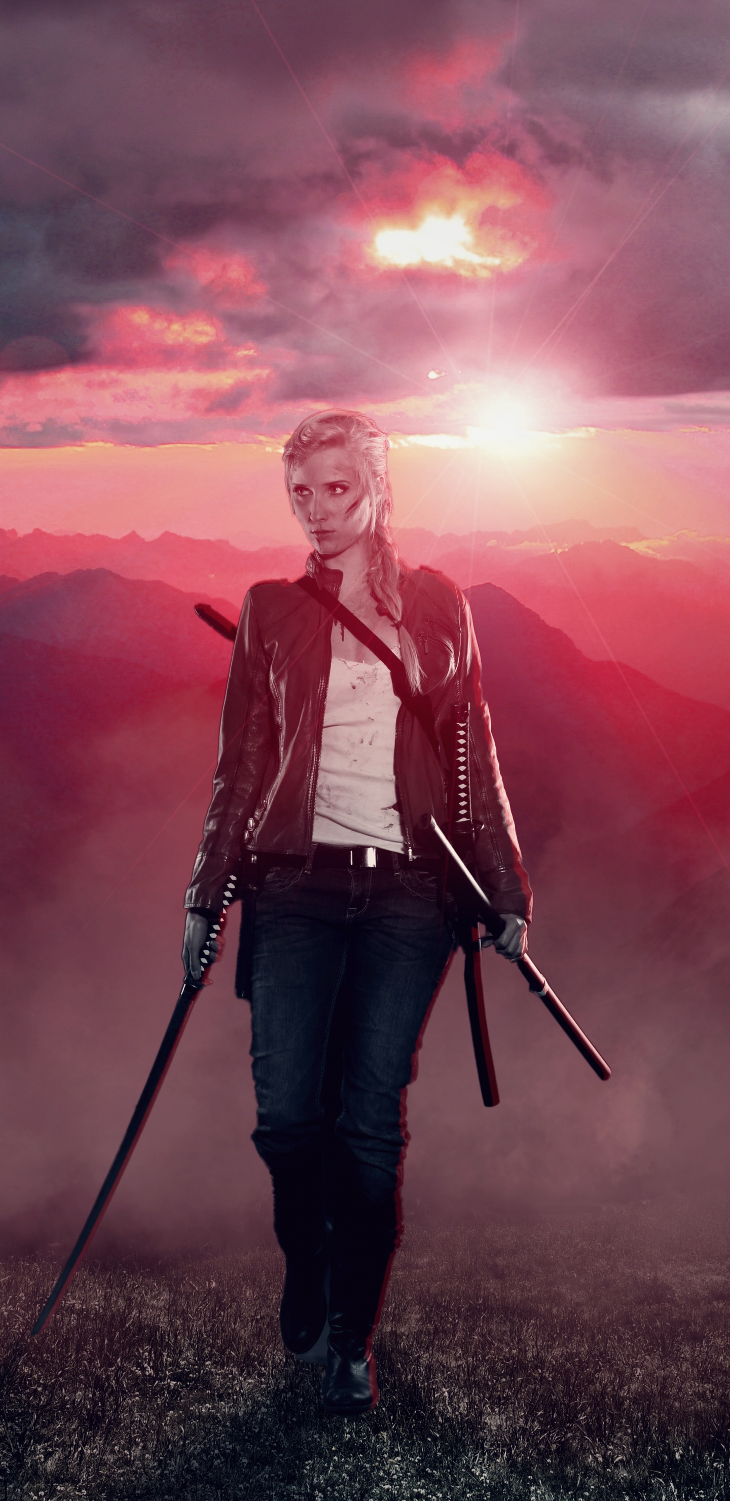 Обои закат, облако, человек, гора, восход солнца в разрешении 1440x2960