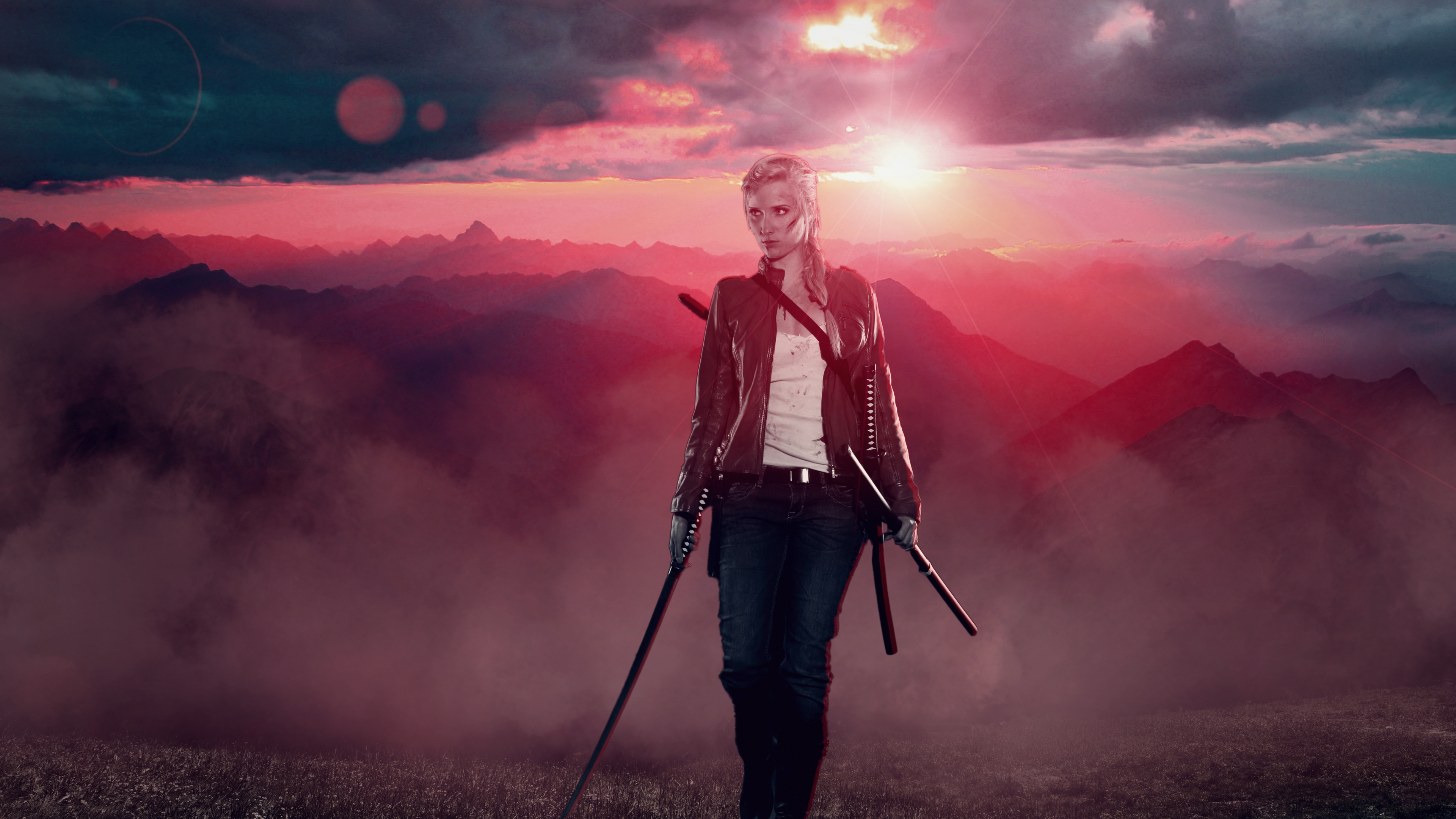 Обои закат, облако, человек, гора, восход солнца в разрешении 3840x2160