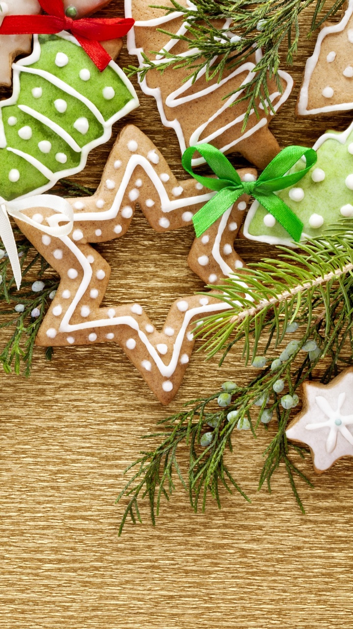 Обои имбирный пряник, Рождественские украшения, Рождество, ветвь, декор в разрешении 720x1280