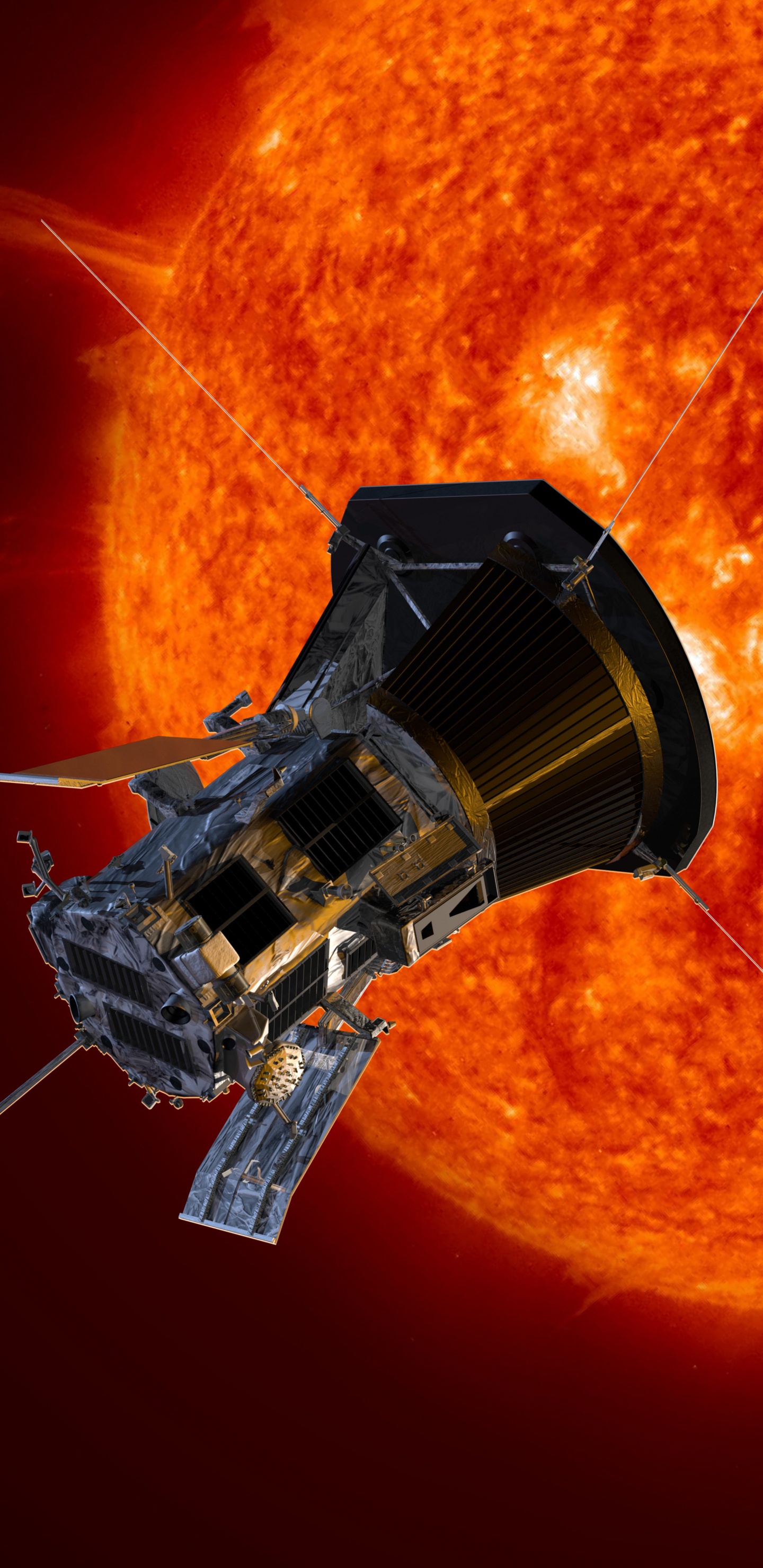 Обои Паркер Солнечный Зонд, НАСА, космический аппарат, солнце, Автоматических космических аппаратов в разрешении 1440x2960