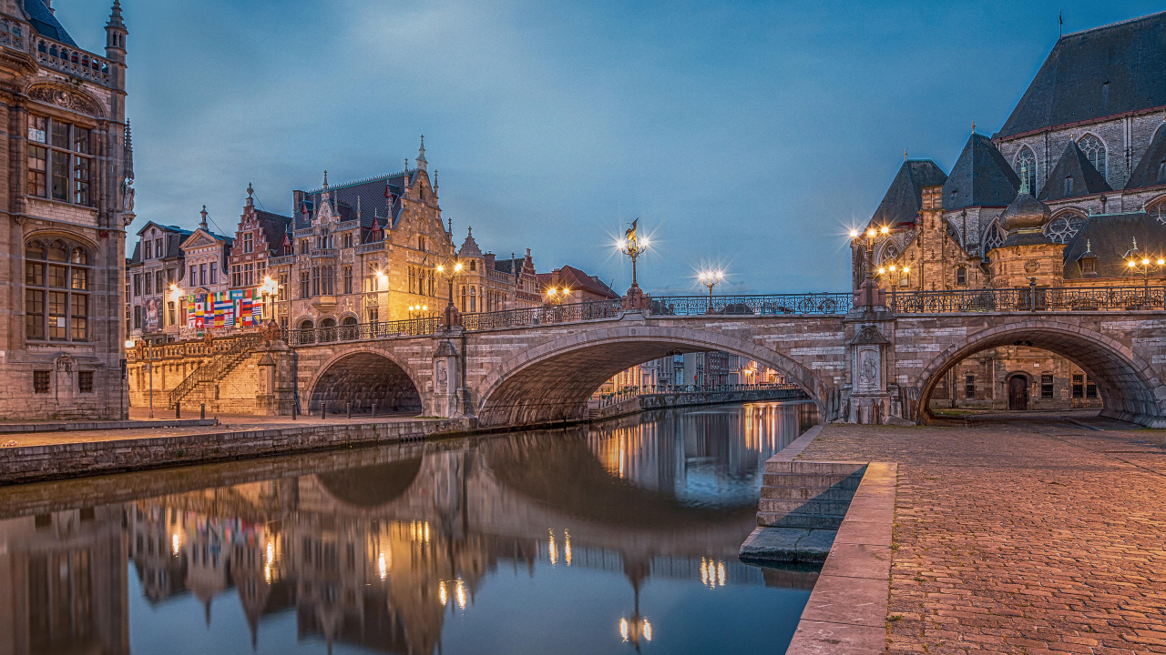 Обои отражение, ориентир, водный путь, город, городок в разрешении 1280x720