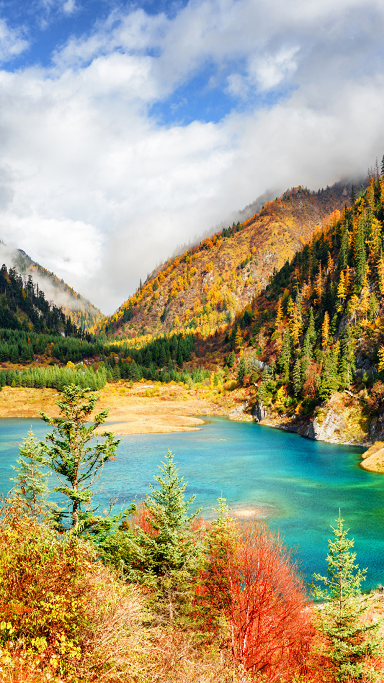 Обои цзючжайгоу, парк, природа, национальный парк, гора в разрешении 750x1334