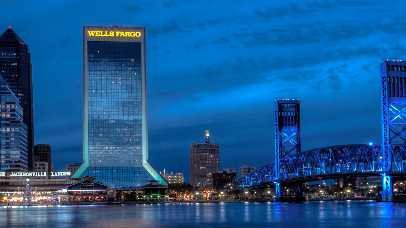 Обои Джексонвилль, город, городской пейзаж, линия горизонта, ориентир в разрешении 1366x768