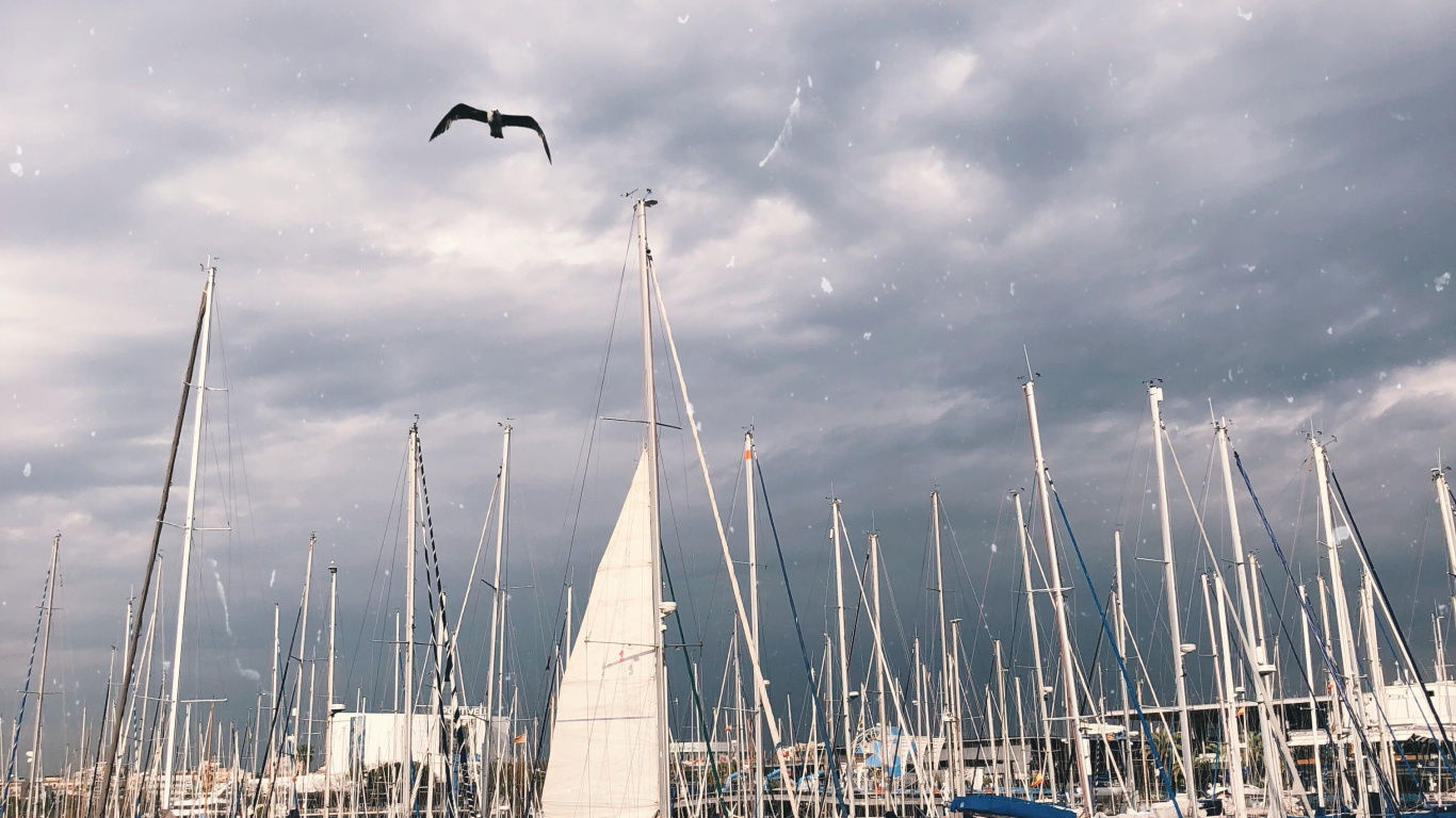 Обои облако, судно, жидкий, лодка, мачта в разрешении 1366x768