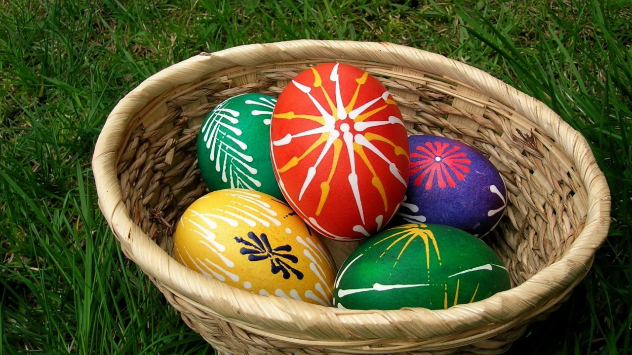 Обои пасхальное яйцо, яйцо охоты, корзина, зимний сквош, христианство в разрешении 1280x720