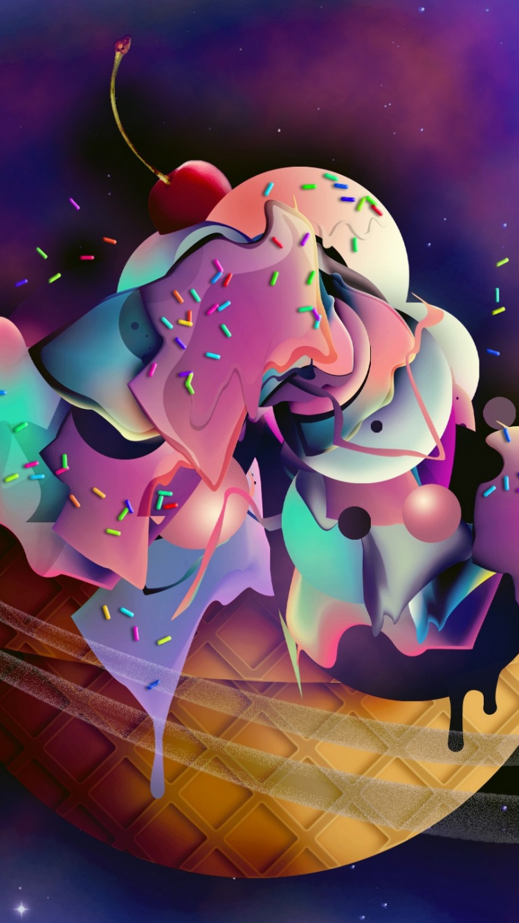 Обои иллюстрация, космос, рожок мороженого, небо, пончик в разрешении 750x1334