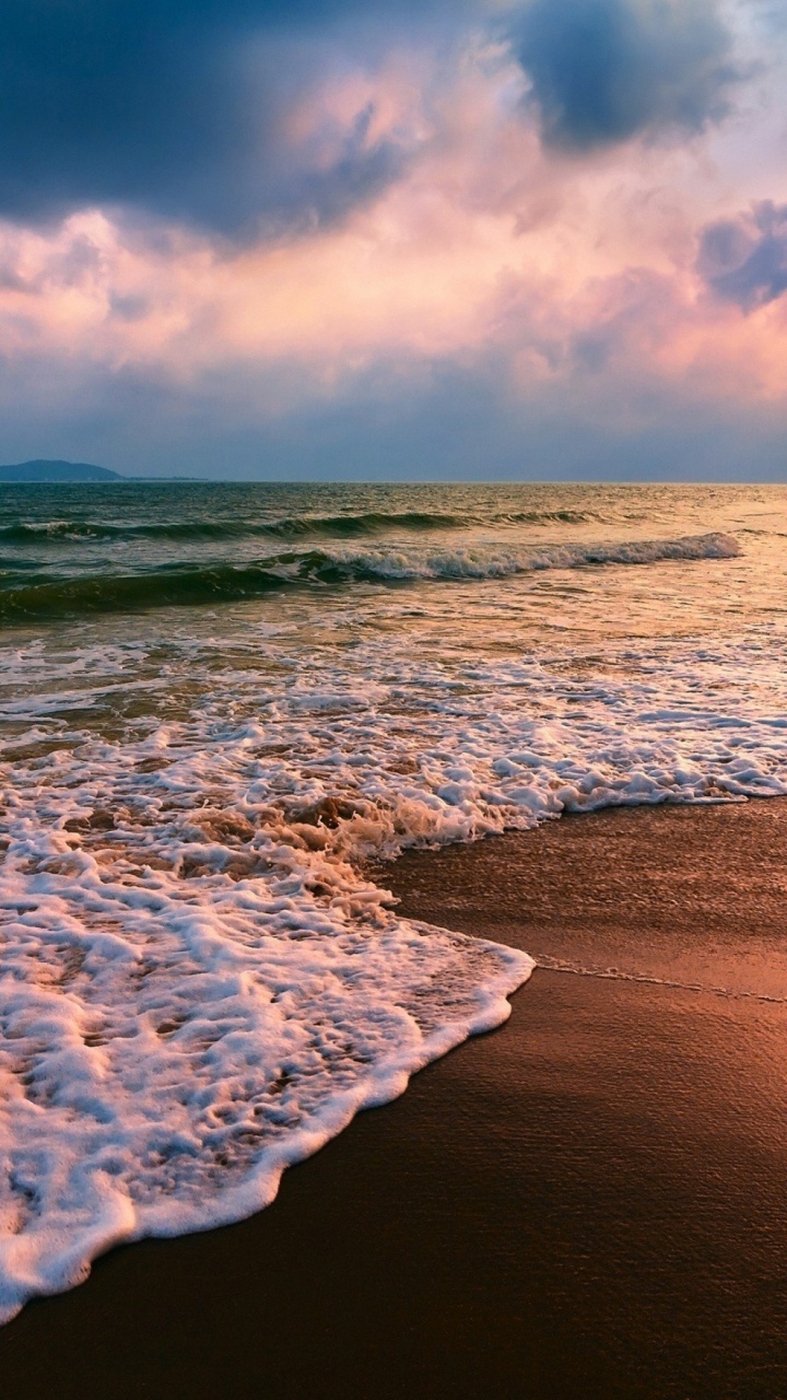 Обои закат, пляж, море, водоем, волна в разрешении 720x1280