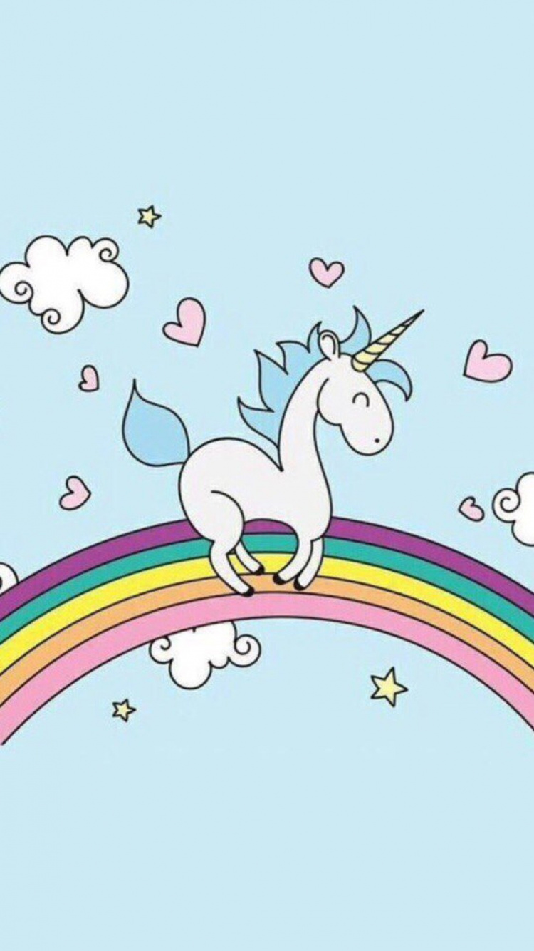 Обои единорог, мультфильм, иллюстрация, мифическое существо, картинка в разрешении 750x1334