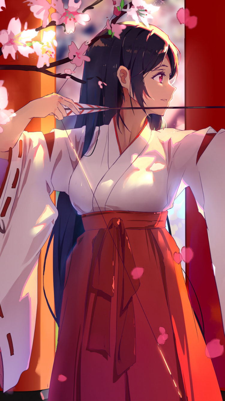 Обои мико аниме девушка, Мико, аниме, аниме арт, Ай Энма в разрешении 750x1334