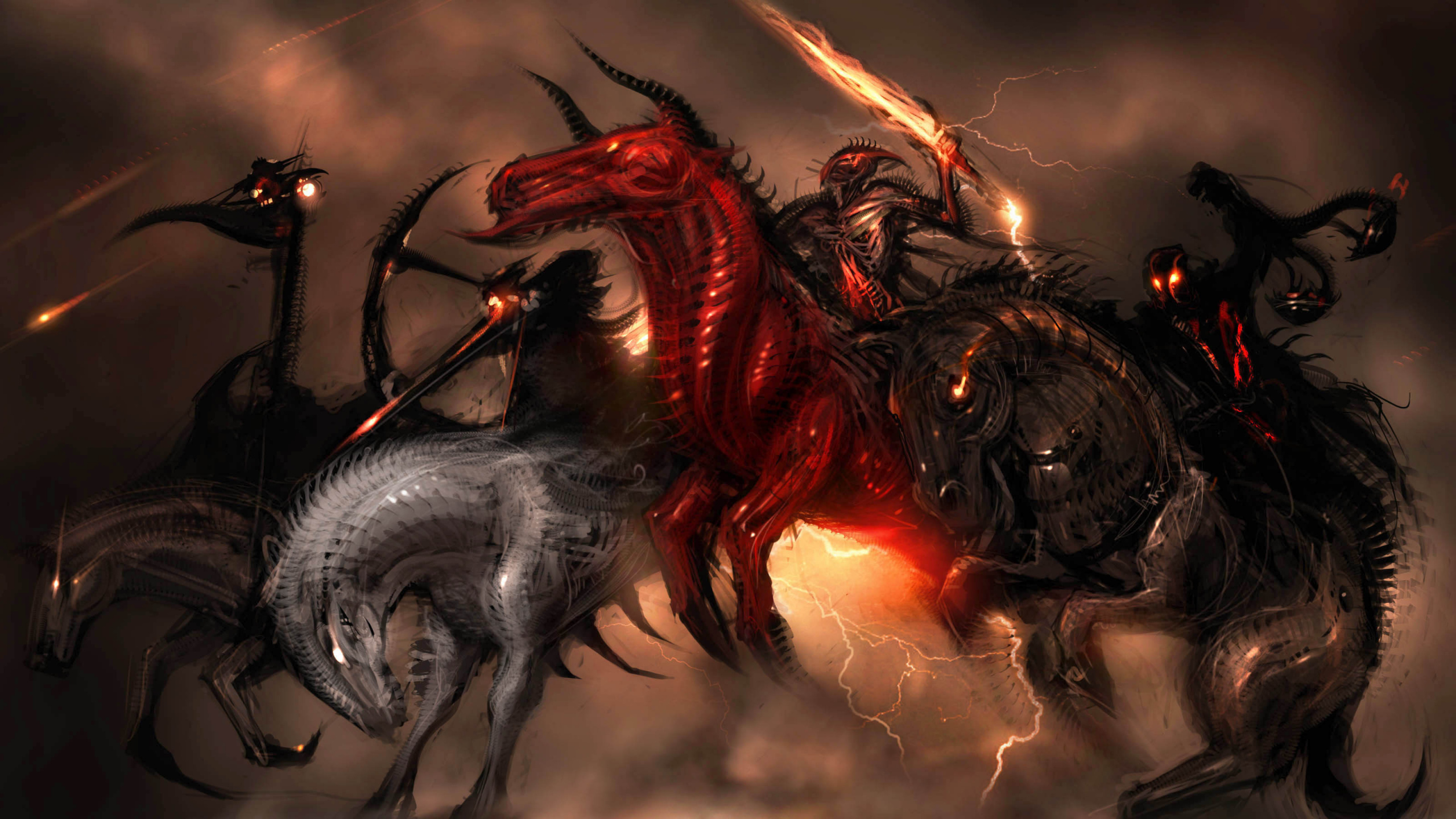 Обои Четыре всадника Апокалипсиса, арт, фэнтези, темные фантазии, демон в разрешении 2560x1440