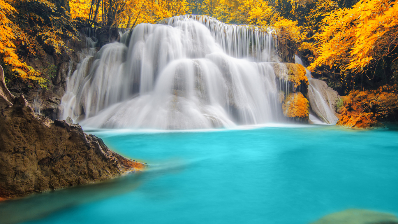 Обои водопад, водоем, природа, гидроресурсы, вода в разрешении 1366x768