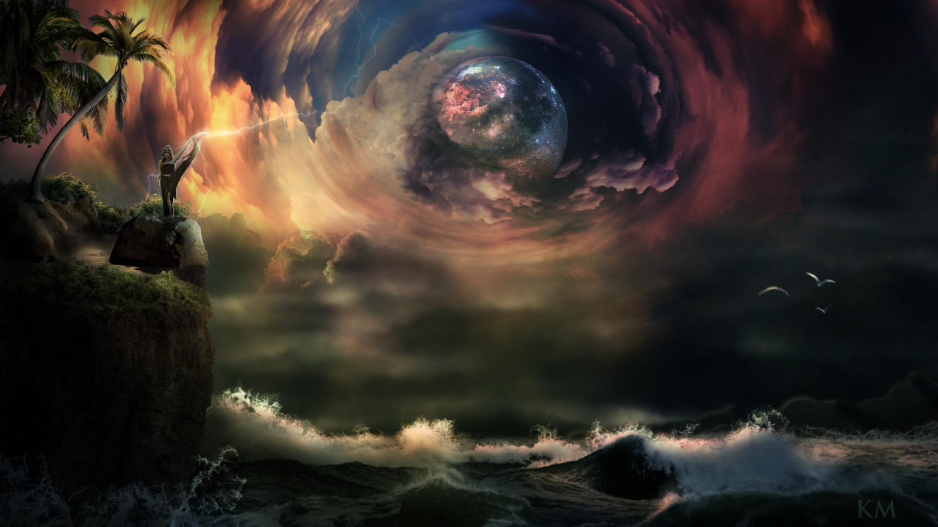 Обои природа, атмосфера, свет, астрономический объект, арт в разрешении 1366x768