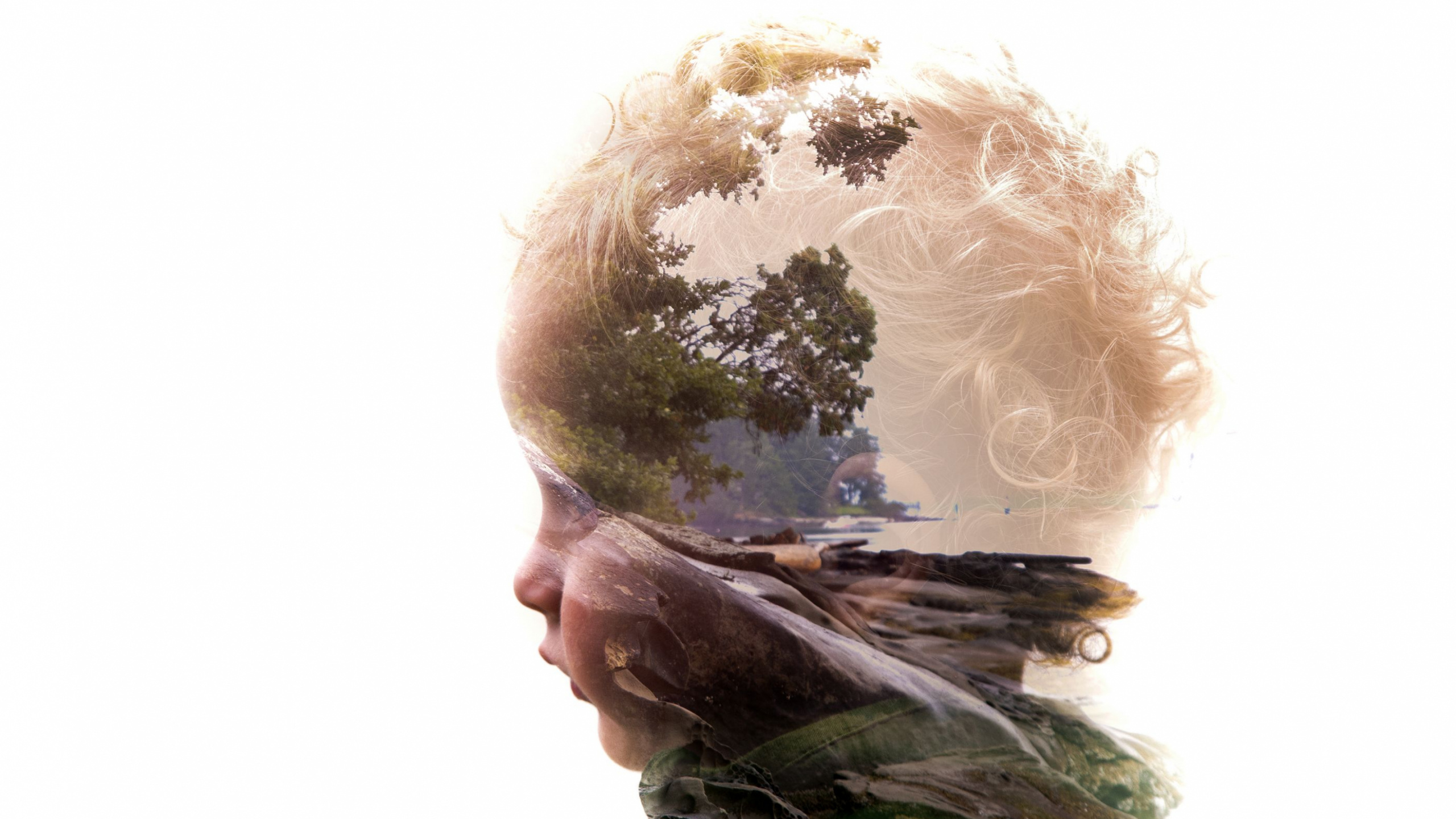 Обои многократная экспозиция, экспозиция, шея, волосы на лице, лица в разрешении 2560x1440