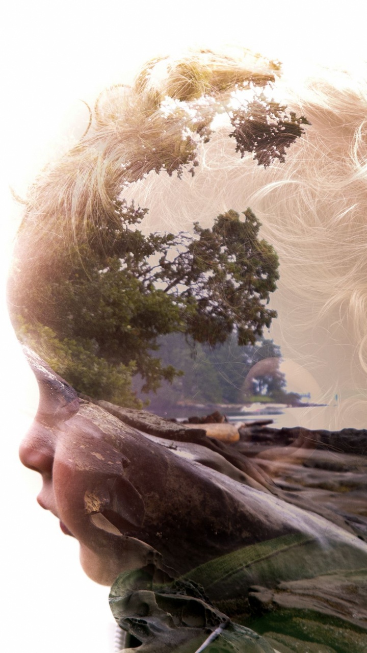 Обои многократная экспозиция, экспозиция, шея, волосы на лице, лица в разрешении 720x1280