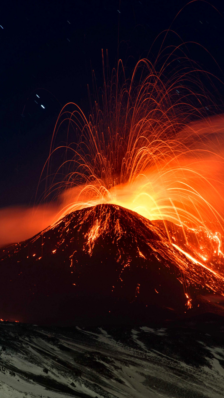 Обои Этна, вулкан, купол лавы, типы вулканических извержений, стратовулкан в разрешении 750x1334