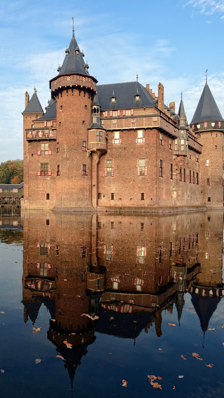 Обои Кастель Де Хаар, Замок Бодиам, замок, ров, отражение в разрешении 720x1280