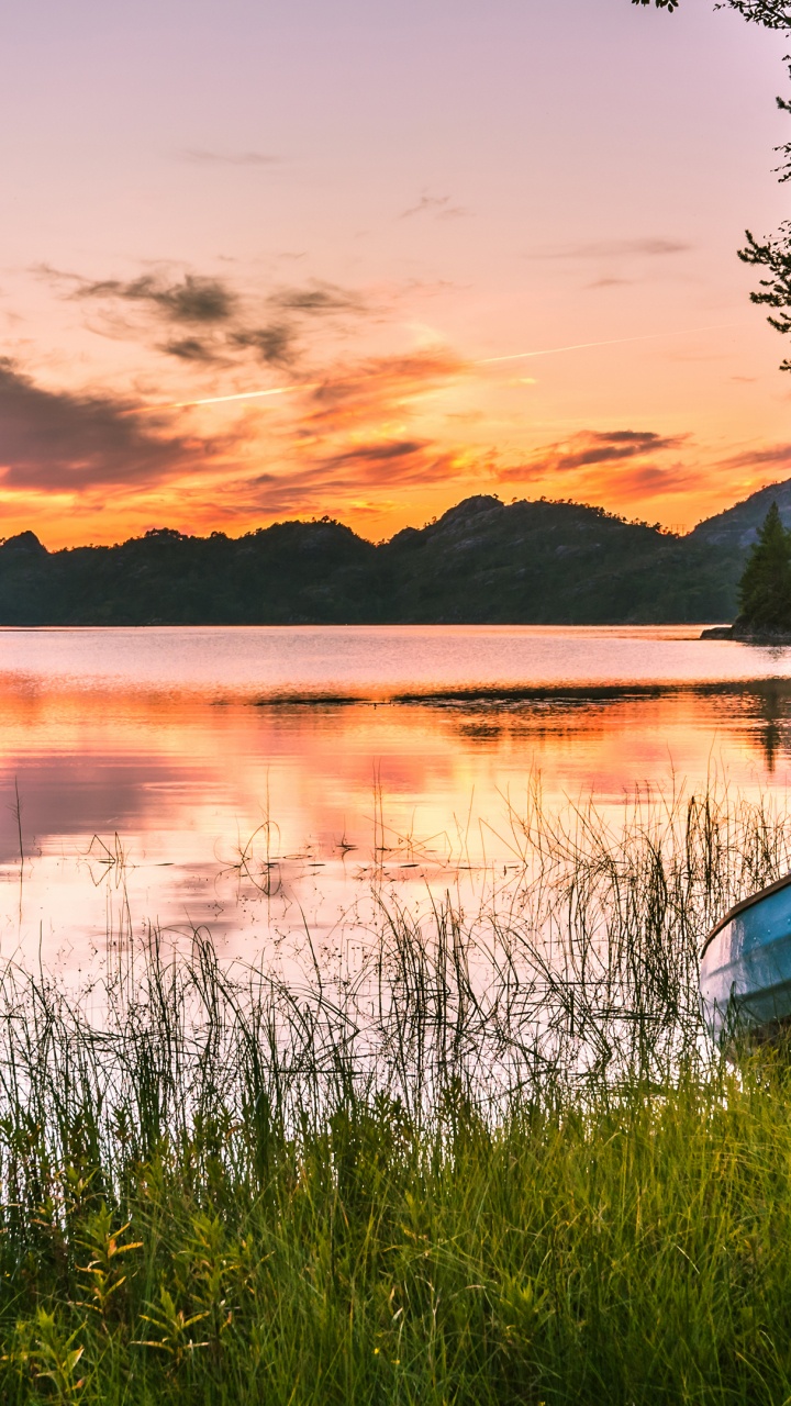 Обои лодка, Банк, озеро, вода, растение в разрешении 720x1280