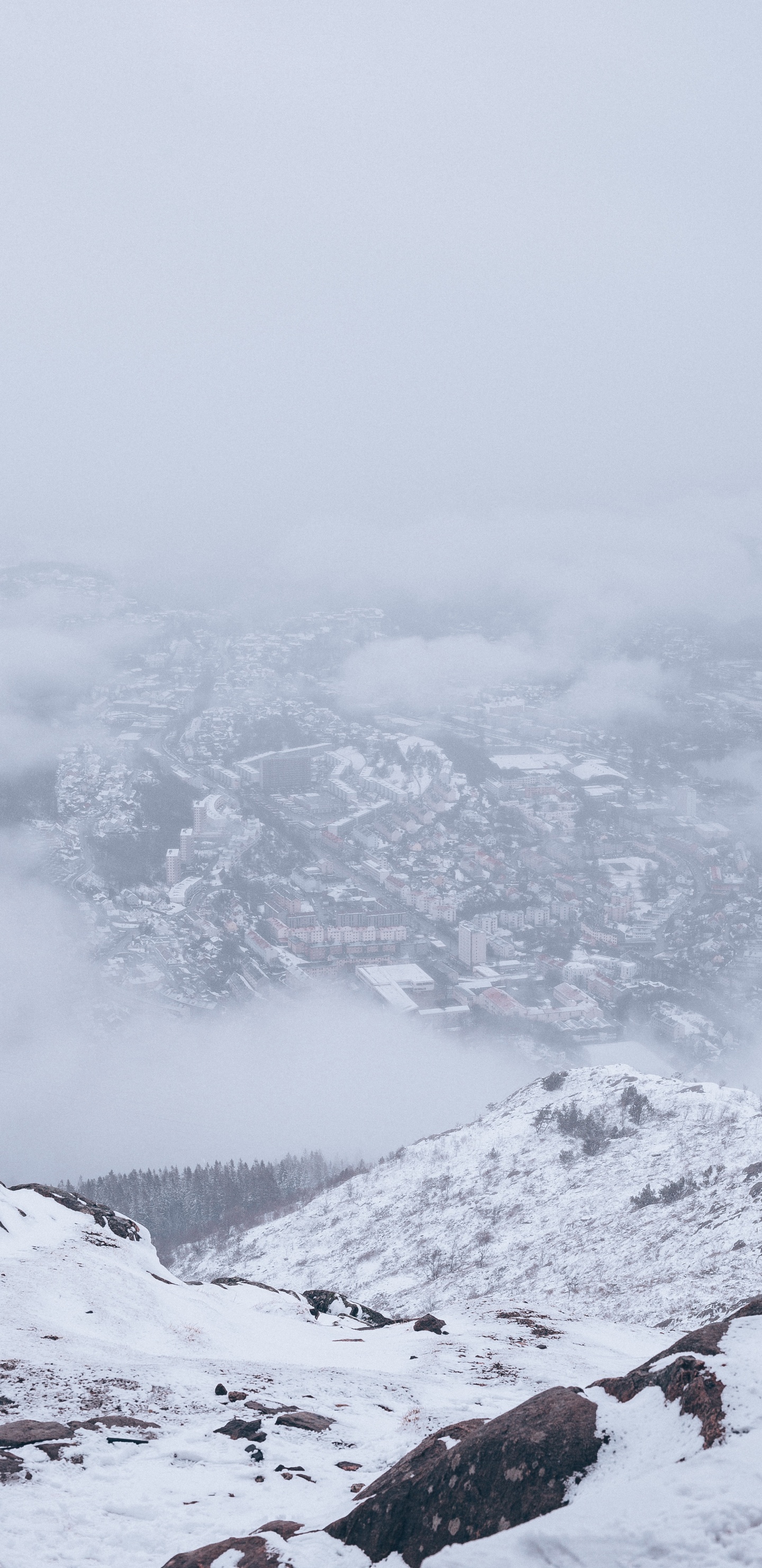 Обои замораживание, снег, угрюмость, горный рельеф, Упал в разрешении 1440x2960