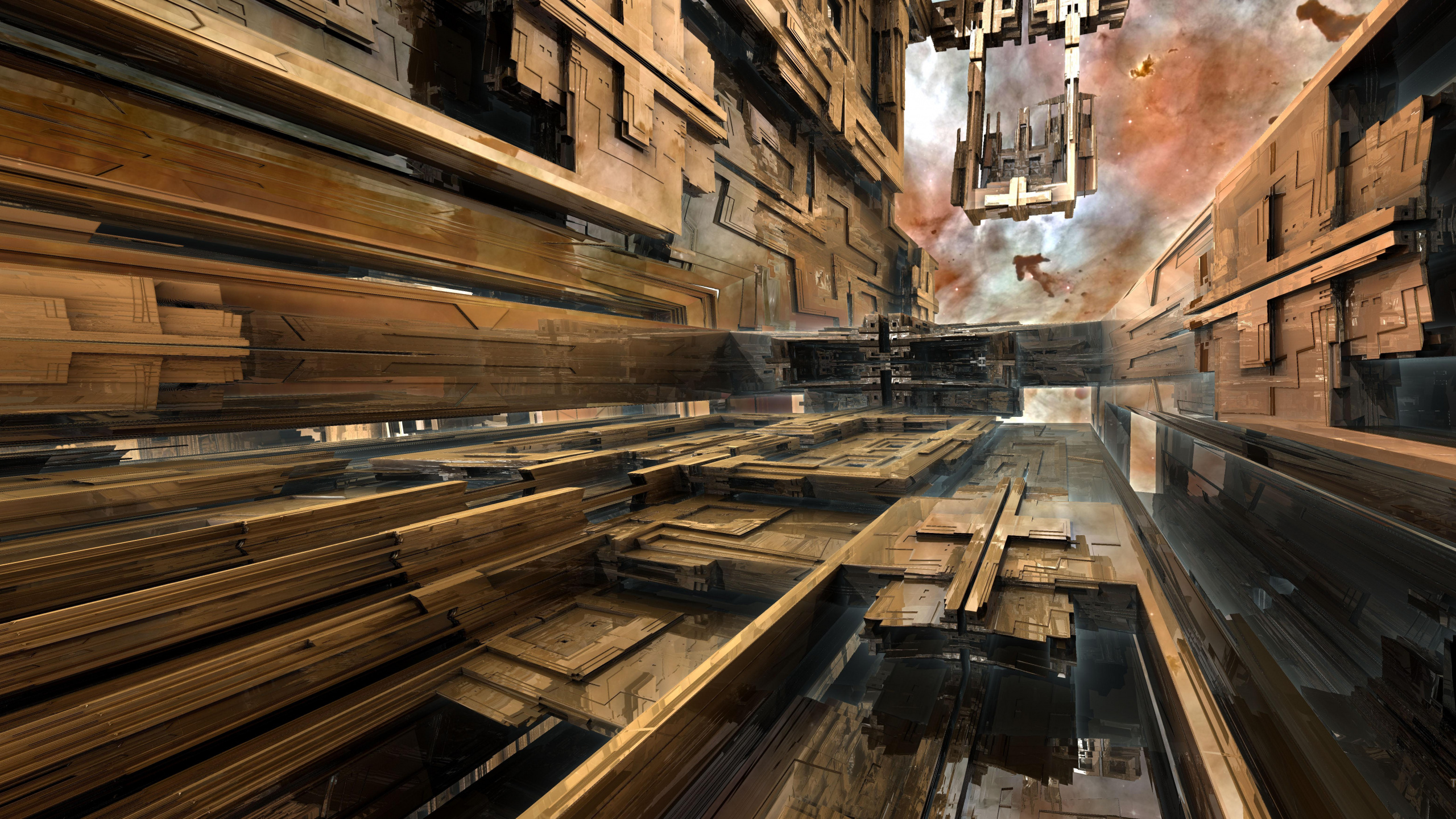 Обои древесина, здание, окно, трек, город в разрешении 2560x1440