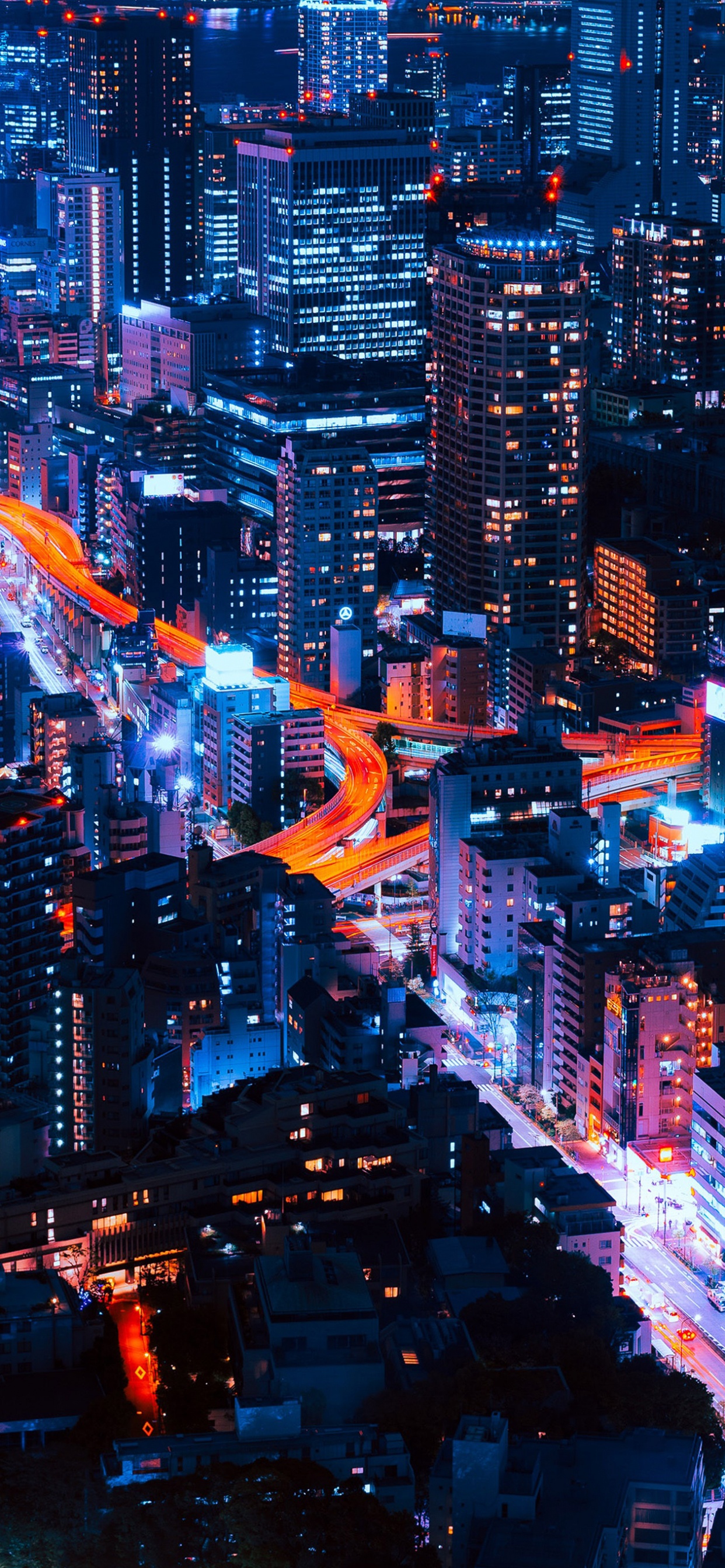 Обои ночь, городской пейзаж, метрополия, городской район, город в разрешении 1242x2688