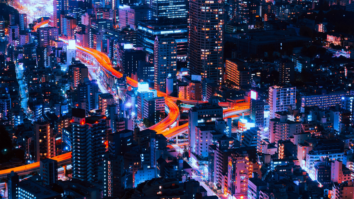 Обои ночь, городской пейзаж, метрополия, городской район, город в разрешении 1366x768