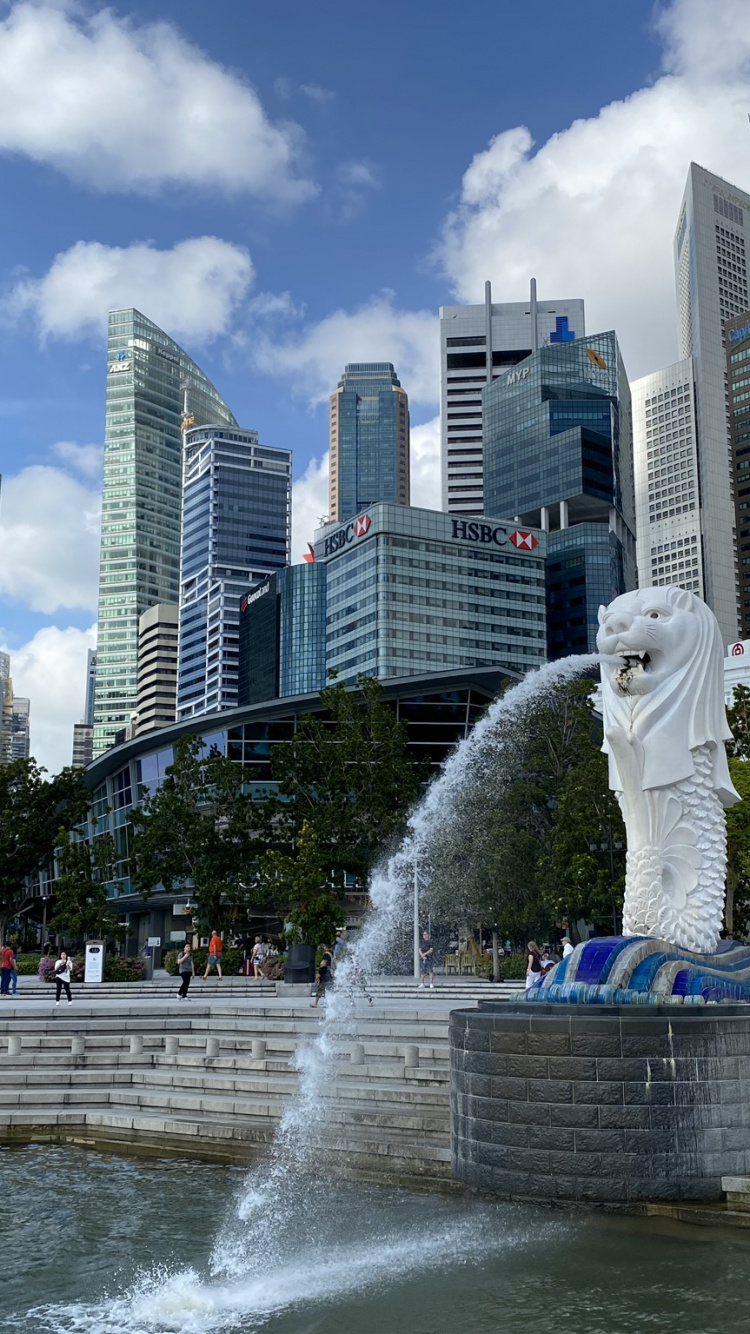 Обои Сингапур, вода, башня, дневное время, фонтан в разрешении 750x1334