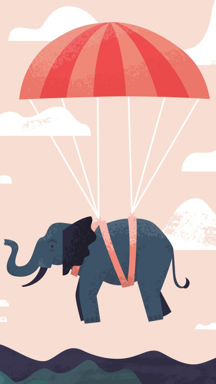 Обои Слон, иллюстрация, шрифт, парасейлинг, млекопитающее в разрешении 750x1334