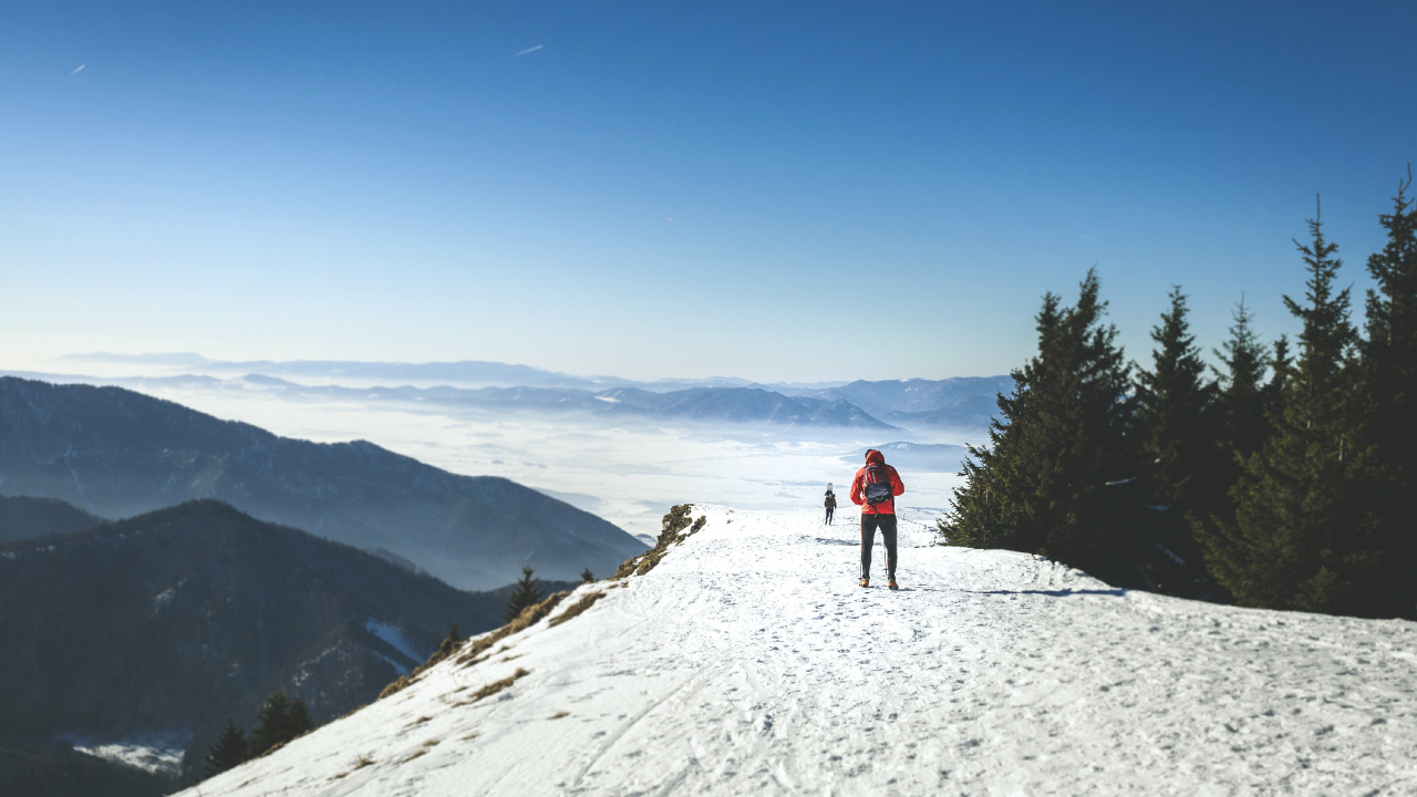 Обои зима, снег, горный рельеф, гора, хребет в разрешении 1280x720