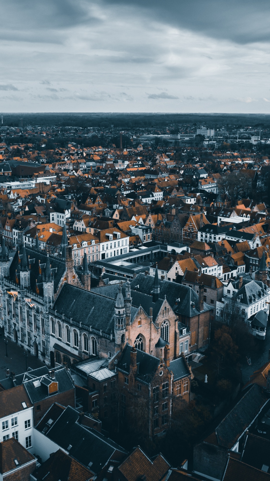 Обои населенный пункт, городской район, Брюгге, с высоты птичьего полета, вышка в разрешении 1080x1920